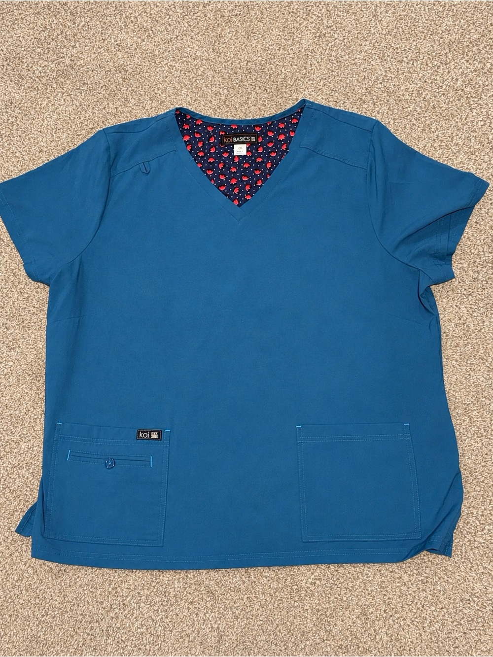 Koi V-Neck Scrub Top - Teal Blue
